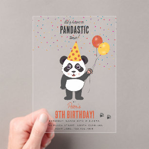 Cute Panda Bear Theme Kawaii Kids Birthday Party Acrylic Invitations