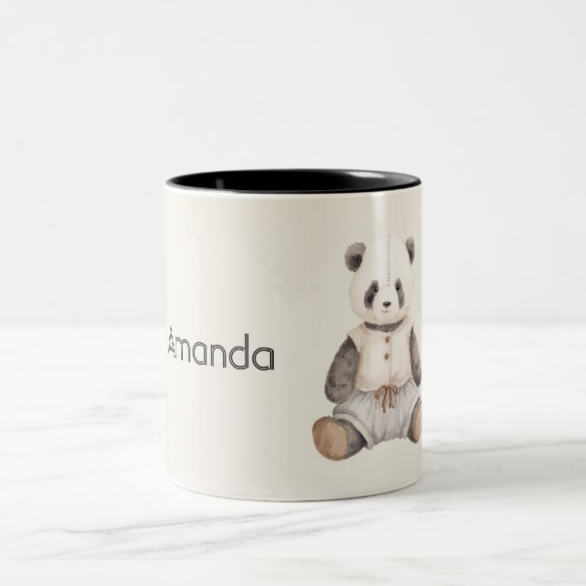 Cute Panda Bear Two-Tone Coffee Mug (Center)