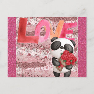 Cute Panda Bear Valentines Day Love Postcard