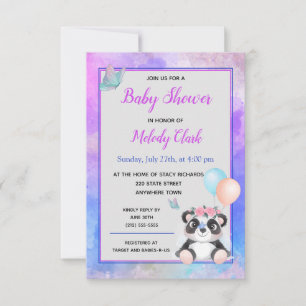 Cute Panda Bear Watercolor Baby Shower Invitation