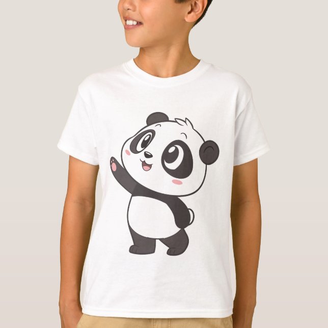 Cute Panda Bear Waving – Boys' T-Shirt Design (Front)