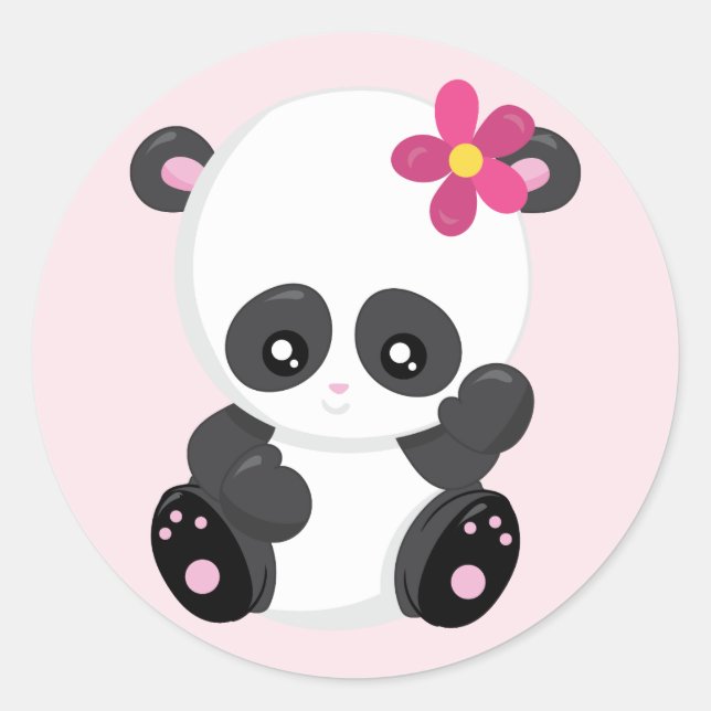Cute Panda Bear Waving Classic Round Sticker (Front)
