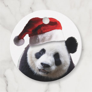 Cute Panda Bear Wearing a Santa Claus Hat Favour Tags