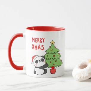 Cute Panda Bear With Christmas Tree Mug