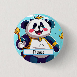 Cute Panda Bear With Customizable Nametag 1 Inch Round Button