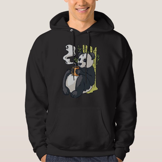 Cute Panda Bear with Hot Coffee Sarcasm Funny Pand Hoodie (Front)