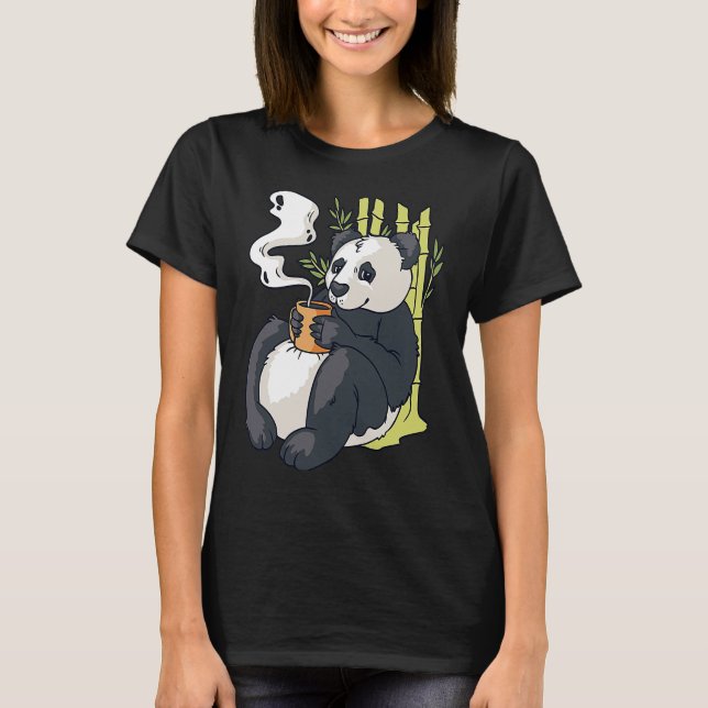 Cute Panda Bear with Hot Coffee Sarcasm Funny Pand T-Shirt (Front)
