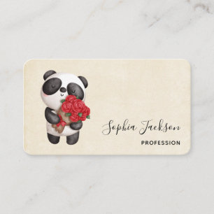 Cute Panda Bear with Rose Bouquet Business Card