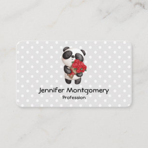 Cute Panda Bear with Rose Bouquet Business Card