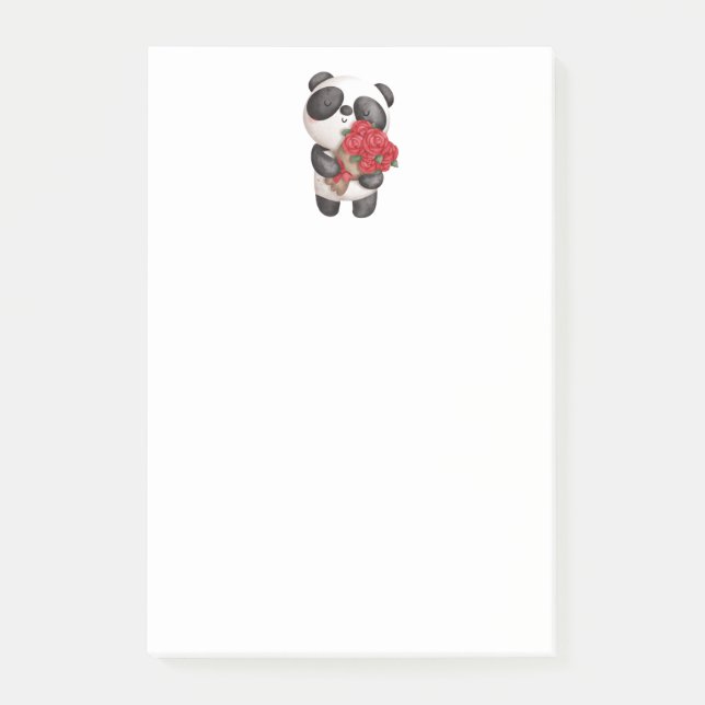 Cute Panda Bear with Rose Bouquet Post-it Notes (Front)