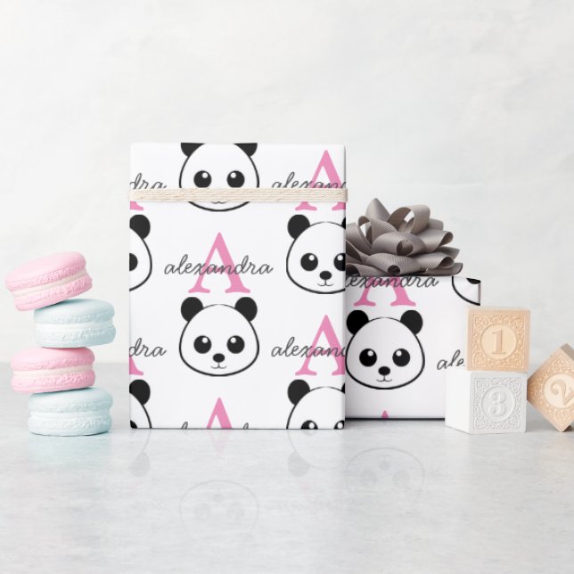 Cute Panda Bear Wrapping Paper – Personalized  (Baby Shower)