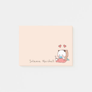 Cute Panda bears couple, kawaii  Cartoon Name Post-it Notes