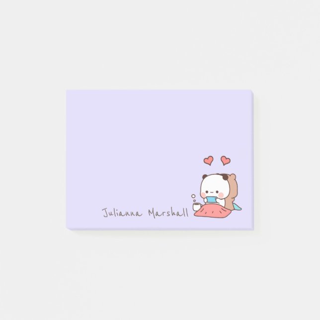 Cute Panda bears couple, kawaii  Cartoon Name Post-it Notes (Front)