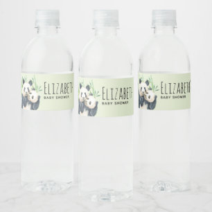 Cute Panda Bears Cuddling Watercolor Baby Shower Water Bottle Label
