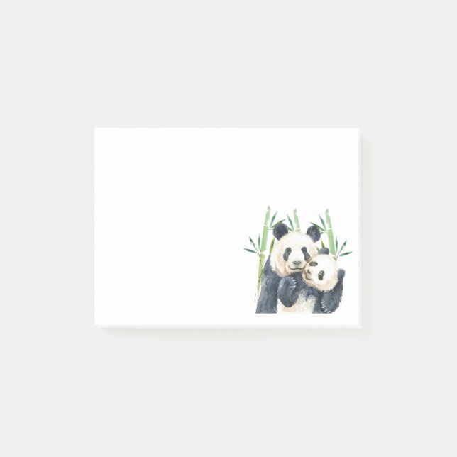 Cute Panda Bears Cuddling Watercolor Post-it Notes (Front)