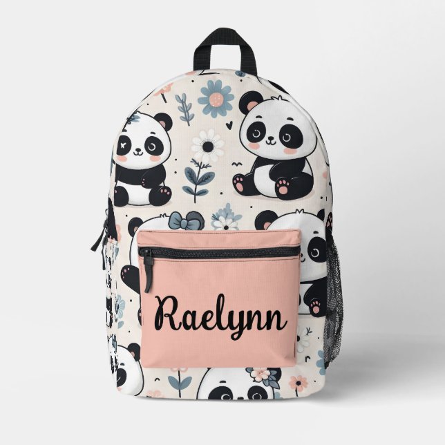 Cute Panda Bears Personalized  Printed Backpack (Front)