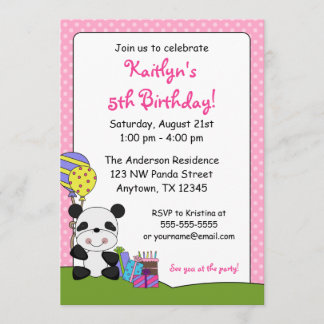 Cute Panda Birthday Party Invitations