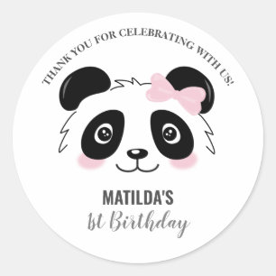 Cute Panda Birthday Party Pink Black and White Classic Round Sticker