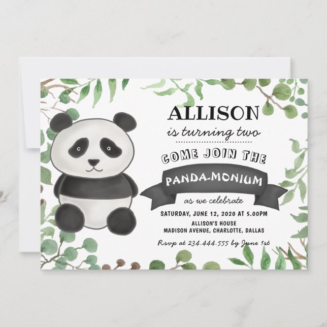 Cute Panda Birthday Party | Stripes Pandamonium Invitation (Front)