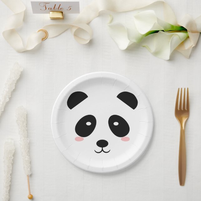 Cute Panda Black and White Simple Modern Paper Plate (Wedding)