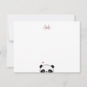 Cute Panda Blush Pink Monogram Script Card