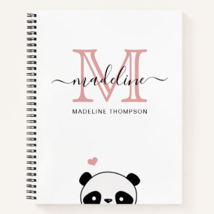 Cute Panda Blush Pink Monogram Script Notebook
