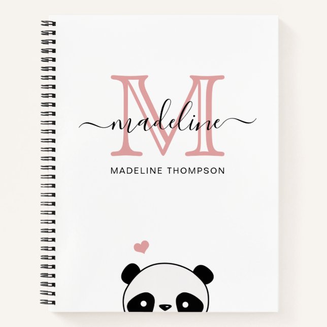 Cute Panda Blush Pink Monogram Script Notebook (Front)