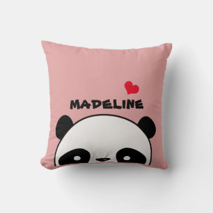 Cute Panda Blush Pink Personalized Name Throw Pillow
