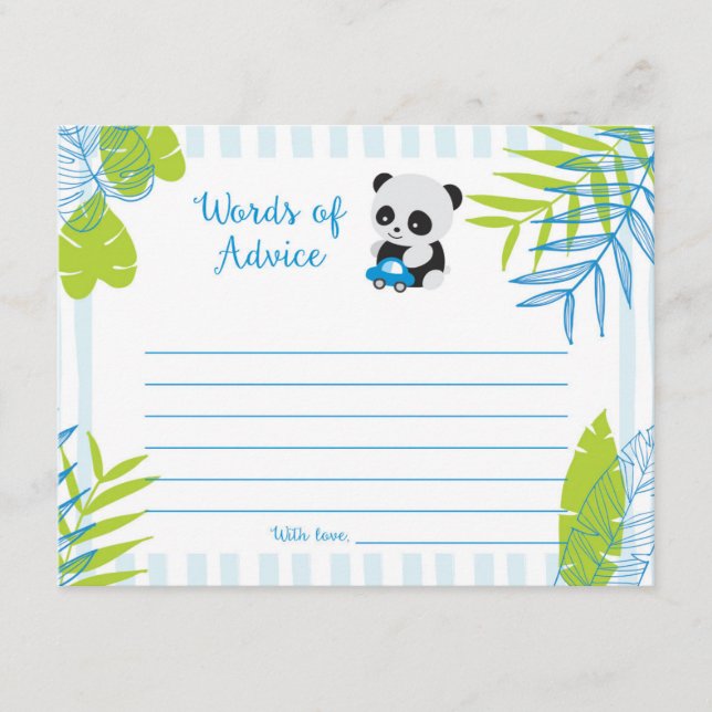 Cute Panda Boy Baby shower Mots de cartes de conse (Devant)