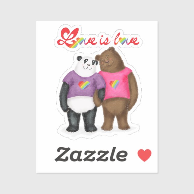 Cute panda & brown bear love is love vinyl sticker (Sheet)