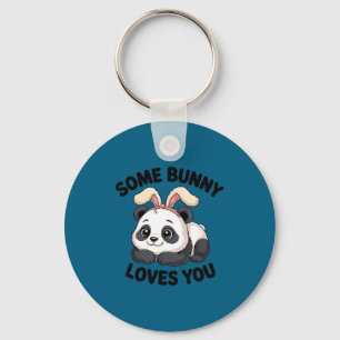 Cute Panda Bunny Some Bunny Loves You  Keychain