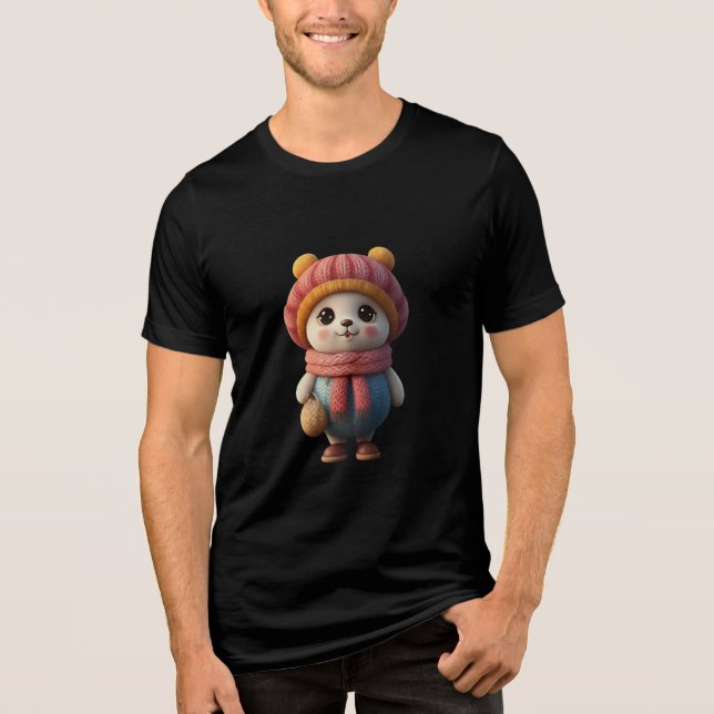 Cute Panda Character in Winter Outfit – Cozy Carto Tri-Blend Shirt (Front)