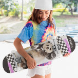 Cute Panda Chequered Modern Collage Custom Name Skateboard<br><div class="desc">Cute Panda Chequered Modern Collage Custom Name Skateboard features your personalized name in modern typography with a collage of a panda playing in the snow and ripped chequered paper. Personalize by editing the text in the text box provided. Give a custom made gift, personalized skateboard to your favourite skateboarder for...</div>