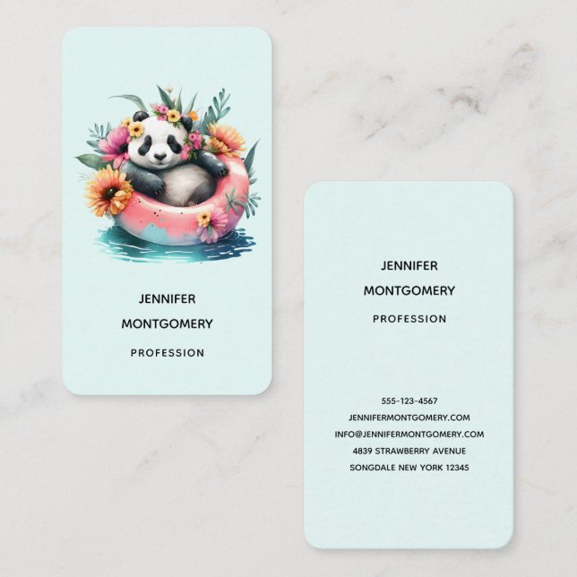 Cute Panda Chilling in an Inner Tube Business Card (Front/Back)