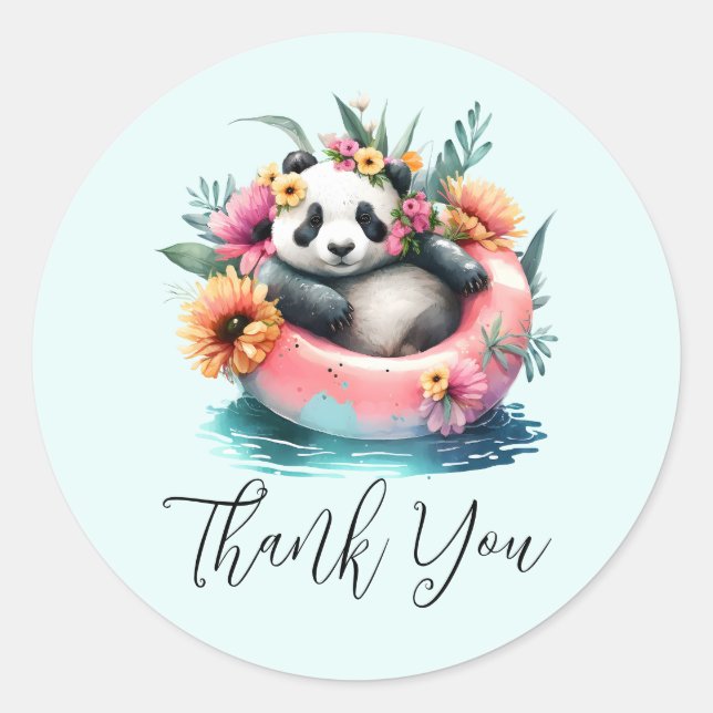 Cute Panda Chilling in an Inner Tube Classic Round Sticker (Front)