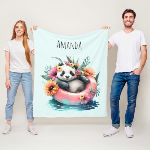 Cute Panda Chilling in an Inner Tube Fleece Blanket
