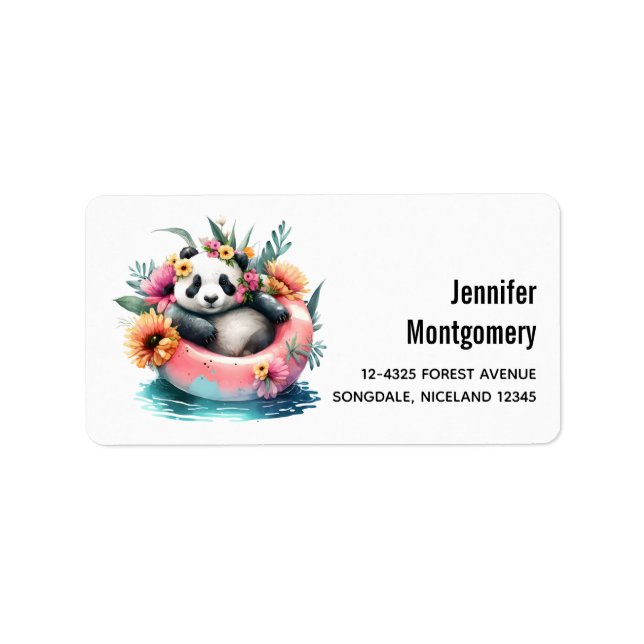 Cute Panda Chilling in an Inner Tube Label (Front)