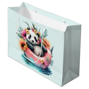 Cute Panda Chilling in an Inner Tube Large Gift Bag