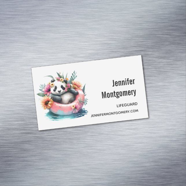Cute Panda Chilling in an Inner Tube Magnetic Business Card (In Situ)