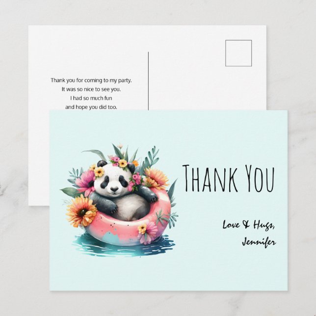 Cute Panda Chilling in an Inner Tube Thank You Postcard (Front/Back)
