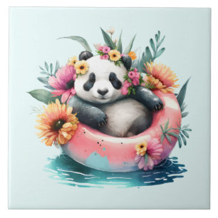 Cute Panda Chilling in an Inner Tube Tile