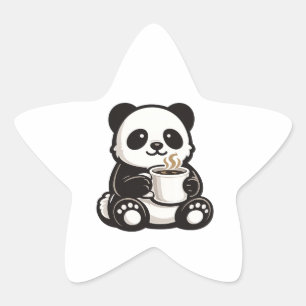 Cute Panda Coffee – Kawaii Panda Holding Coffee  Star Sticker