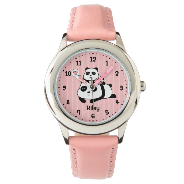 Cute Panda Cub and Mommy Kids Personalized Watch (Front)