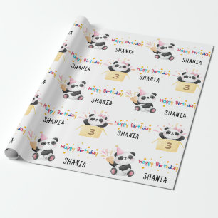 Cute Panda Custom Age Name Birthday Wrapping Paper