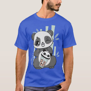 Cute Panda Drinking Boba Milk Tea And Kawaii Bambo T-Shirt