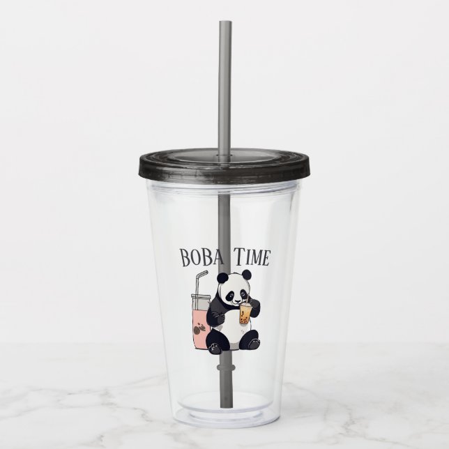  Cute Panda drinking bubble tea, boba tea Acrylic Tumbler (Front)