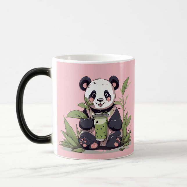 Cute Panda drinking bubble tea, boba tea Magic Mug (Left)