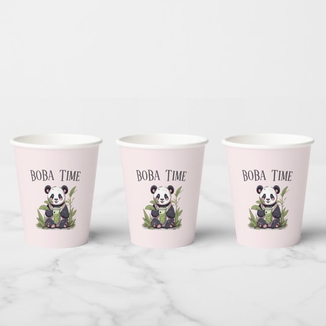  Cute Panda drinking bubble tea, boba tea Paper Cups (Multi)