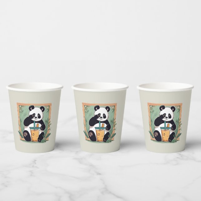  Cute Panda drinking bubble tea, boba tea Paper Cups (Multi)