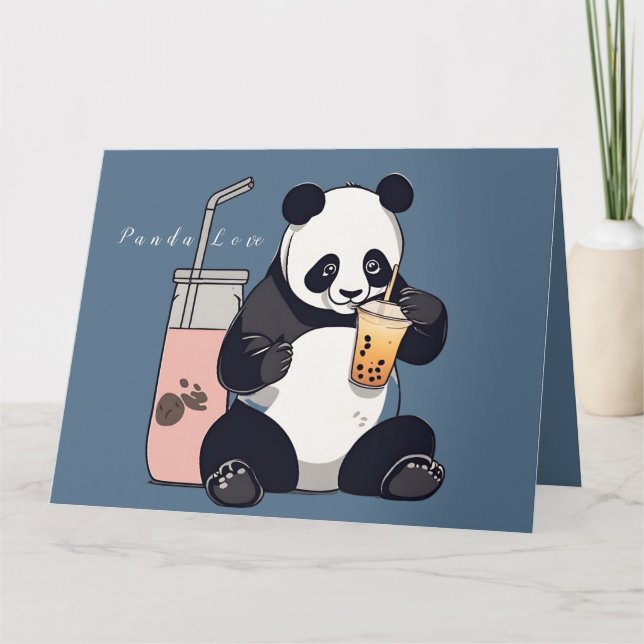 Cute Panda drinking bubble tea, boba tea Thank You Card (Front)